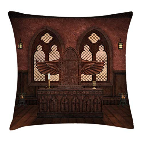 Ambesonne Gothic Throw Pillow Cushion Cover, Medieval Altar in The Building Tradition Boho Building Graphic Image, Decorative Square Accent Pillow Case, 20inch X 20inch , Brown Ambesonne Gothic Throw Pillow Cushion Cover, Medieval Altar in The Building Tradition Boho Building Graphic Image, Decorative Square Accent Pillow Case, 20inch X 20inch , Brown