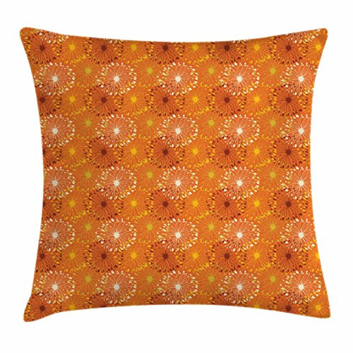 Ambesonne Orange Throw Pillow Cushion Cover, Grunge Radial Pattern Abstract Floral Inspired Doodle Hand Drawn Blossoms, Decorative Square Accent Pillow Case, 20inch X 20inch , Yellow Brown White Ambesonne Orange Throw Pillow Cushion Cover, Grunge Radial Pattern Abstract Floral Inspired Doodle Hand Drawn Blossoms, Decorative Square Accent Pillow Case, 20inch X 20inch , Yellow Brown White