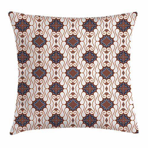Ambesonne Batik Throw Pillow Cushion Cover, Retro Bohemian Traditional Indonesian Spouted Liquid Flowing Colored Artwork, Decorative Square Accent Pillow Case, 20inch  X 20inch , Brown Night Blue