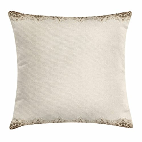 Ambesonne Oriental Throw Pillow Cushion Cover, Abstract Geometrical Elements Inspirations Symmetrical Shapes, Decorative Square Accent Pillow Case, 20inch  X 20inch , Brown and Ivory
