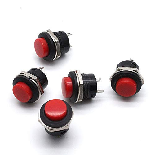 LICTOP Momentary SPST NO Push Button Switch Round Toggle Switch for Car Boat AC 250V/1.5A 125V/3A,Pack of 5 (Red)