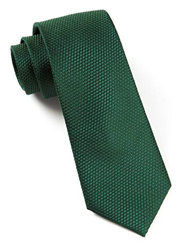 The Tie Bar 100 percent Woven Silk Hunter Green Solid Textured Grenafaux 3 Inch Tie
