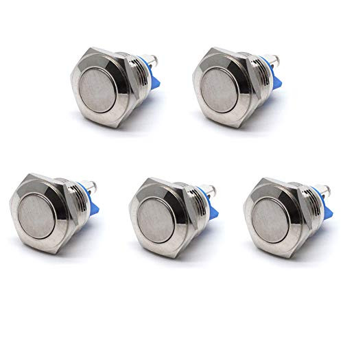 LICTOP 16mm Waterproof Metal Momentary Push Button Switch DC 36V 2A Round Cap for Car,Pack of 5
