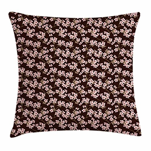Ambesonne Cherry Blossom Throw Pillow Cushion Cover, Japanese Culture Garden Trees with Flowering Branches Retro, Decorative Square Accent Pillow Case, 20inch X 20inch , Chestnut Brown Coffee Rose Ambesonne Cherry Blossom Throw Pillow Cushion Cover, Japanese Culture Garden Trees with Flowering Branches Retro, Decorative Square Accent Pillow Case, 20inch X 20inch , Chestnut Brown Coffee Rose