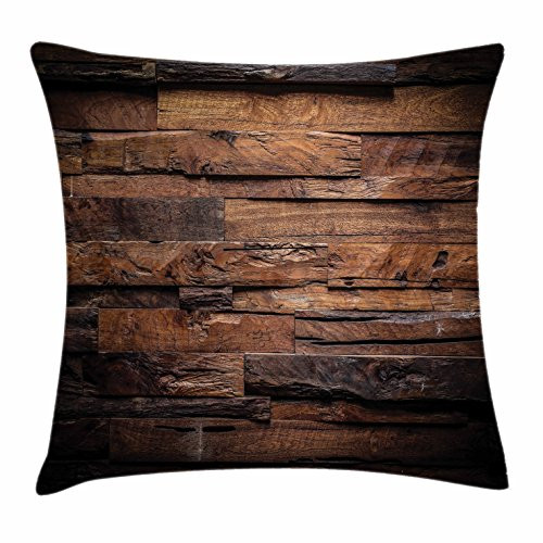 Ambesonne Chocolate Throw Pillow Cushion Cover, Rough Dark Timber Texture Image Rustic Country Theme Hardwood Carpentry, Decorative Square Accent Pillow Case, 20inch  X 20inch , Brown Dark Brown