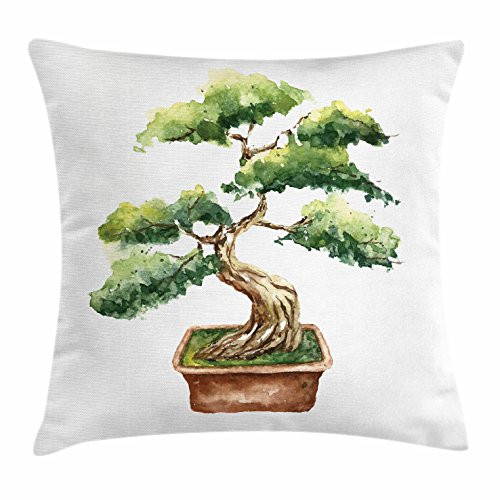 Ambesonne Garden Throw Pillow Cushion Cover, Watercolor Style Bonsai Hand Drawn Japanese Tree Eastern Nature Inspired Image, Decorative Square Accent Pillow Case, 20inch X 20inch , Pale Brown Green Ambesonne Garden Throw Pillow Cushion Cover, Watercolor Style Bonsai Hand Drawn Japanese Tree Eastern Nature Inspired Image, Decorative Square Accent Pillow Case, 20inch X 20inch , Pale Brown Green