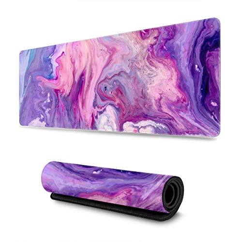Purple Marble Large Gaming Mouse Pad with Stitched Edges 31.5x11.8In, Extended Mousepad Non-Slip Rubber Base Keyboard Mat Desk Pad for Work Gaming