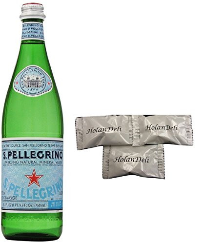 Pack of 3 San Pellegrino Sparkling Natural Mineral Water Glass Bottles 750ml. Includes Exclusive HolanDeli Chocolate Mints.