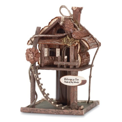 Gifts  and  Decor Wood Log Cabin Tree Bird House/Feeder