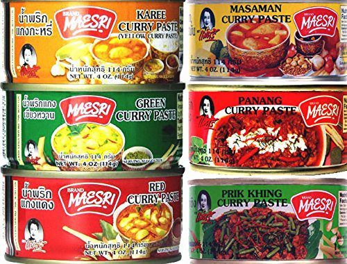 9 Can 4 oz. Each of Thai Green, Red, Yellow, Panang, Mussaman, Prik Khing Curry Pastes Set