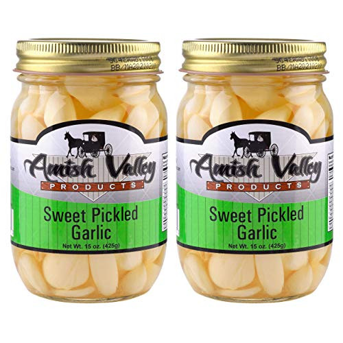Amish Valley Products Country Pickled Garlic Sweet or Hot Flavor 15 oz Glass Jar Sweet, 2 - 15oz JARS