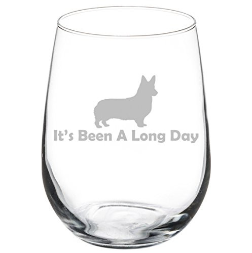 Wine Glass Goblet Funny It's Been A Long Day Corgi 17 oz Stemless