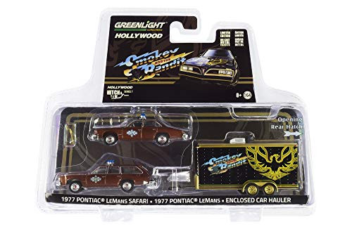 1977 Pontiac Lemans Safari  and  1977 Pontiac Lemans  and  Enclosed Car Hauler Smokey and The Bandit 1977 Movie 1/64 Diecast Models by Greenlight 31080 B