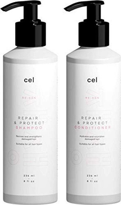 Cel Regen Repair  and  Protect Sulfate Free Shampoo and Conditioner Set  Total Repair for Dry, Damaged, Color Treated Hair  Protein and Keratin infused  All Hair Types Shampoo  and  Conditioner