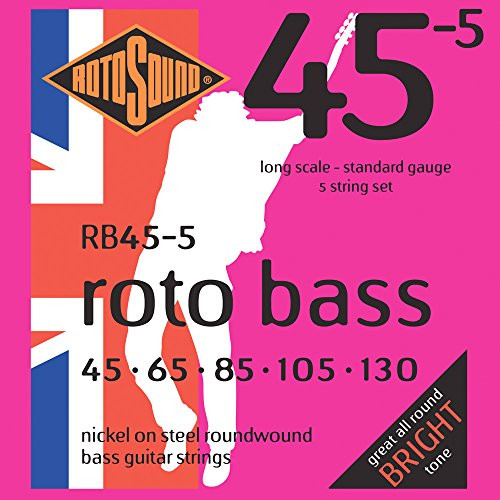 Rotosound RB45-5 Nickel Unsilked 5 String Bass Guitar Strings 45 65 85 105 130