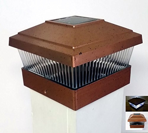Solar Powered LED Post Cap Light 5inch x 5inch  Copper, Set of 2, Deck Vinyl Wood Post Mount Outdoor Lighting 5x5
