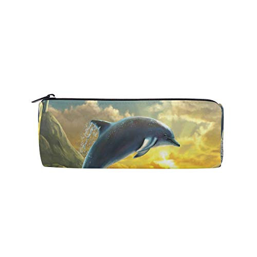 JOKERR Pencil Case Ocean Sea Dolphin Pencil Bag Pen Zipper Bag Pouch Organiser Makeup Brush Bag for Girls Stationery Office Supplies