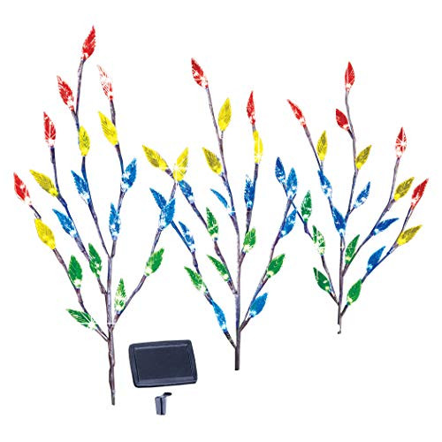 Bright Leaf Branch Solar Garden Lights with Adjustable Branches - Set of 3, Outdoor Decorative Accents, Multi Color Lig, 60