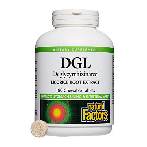 Natural Factors - DGL Licorice Root 400mg, Supports the Integrity of the Stomach Lining, 180 Chewable Tablets