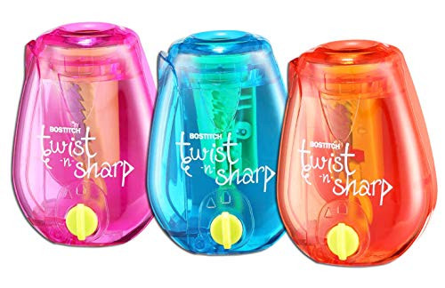 Bostitch Office Twist-N-Sharp Manual Pencil Sharpener, Single Hole, 3-Pack New Version