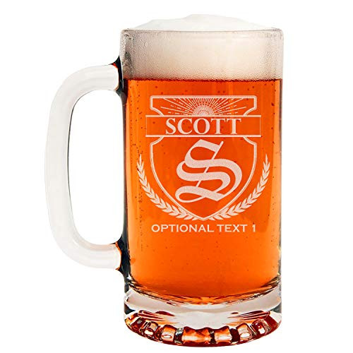 Personalized Etched Monogram 16oz Glass Beer Mug  Scott
