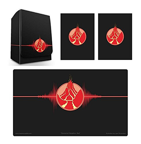1 ICONIC ELEMENTAL Fire Symbol RED Deck Box , PLAYMAT and 100 DOUBLE MATTE Sleeves fits MTG Mana FORCE OF WILL Cards by Max-Pro