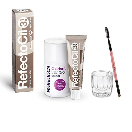 RefectoCil Color Kit LIGHT BROWN, Includes REFECTOCIL Cream Hair Dye 0.5 oz 15ml, CREAM Developer-Oxidant 3 percent, Mixing Dish and IN YOUR NATURE Mascara Brush for Professional Hair, Beard and Mustache