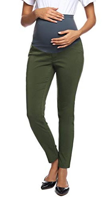 Womens Maternity Work Pants Straight Leg Pregnancy Casual Trousers S Army Green
