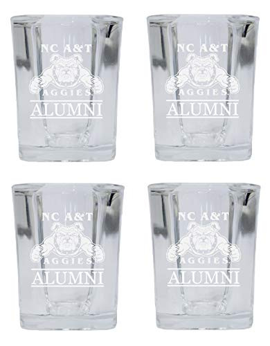 North Carolina A and T State Aggies Alumni 2 Ounce Square Shot Glass laser etched logo Design 4-Pack