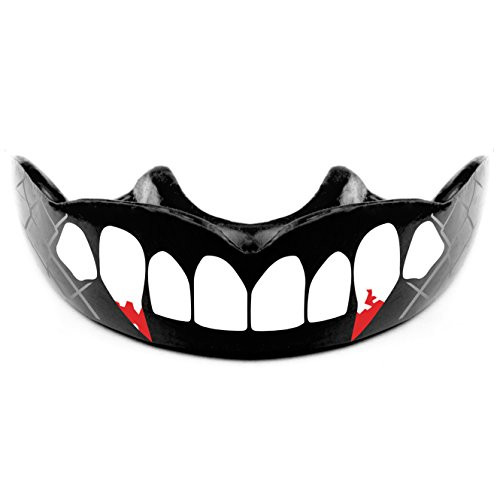 Warrior Mouthguards - Vampire Fang Moldable Mouth Guard with Case for Youth and Adults Caged Bloody Vampire Fang, Youth
