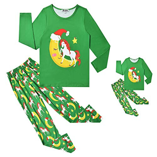 Jxstar Matching Girls and Dolls Pj Set Christmas Unicorn Pajamas Fall Winter Cotton Sleepwear,Size 6 7