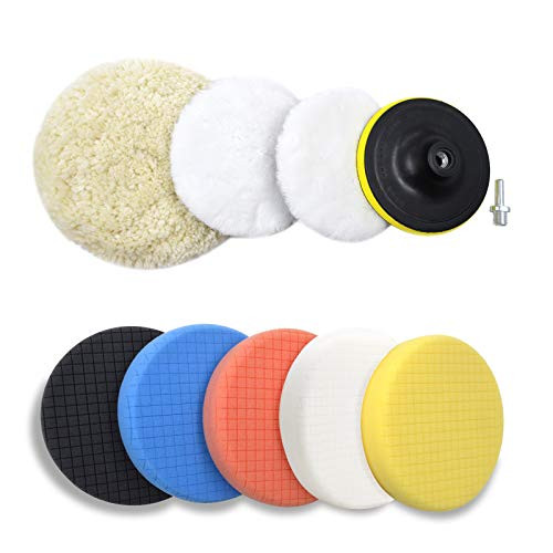 ANAHAF 10pcs Polishing Buffing Pads Kit, 6 Inches Buffing Pads, Car Foam Buffing Sponge Pads Kit with M14 Drill Adapter for Car Care Polisher Boat Waxing Polishing Sealing Glaze