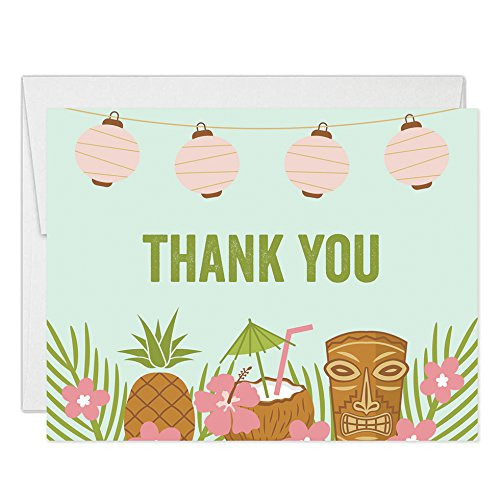 Luau Tropical Theme Thank You Cards with Envelopes ( Pack of 25 ) Folded Blank Island Palm Tiki Party Thank You Notes Graduation 30th Birthday Retirement Gift Thanks Notecards Excellent Value VT0021B