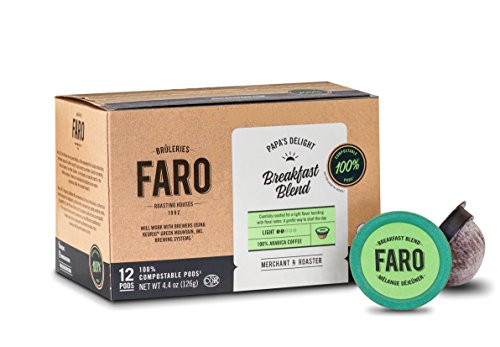 Faro Breakfast Blend, Light Roast Coffee. 100% Compostable, Organic, Fair Trade Single Serve Cups for Keurig K-Cup Brewers, 24 Count