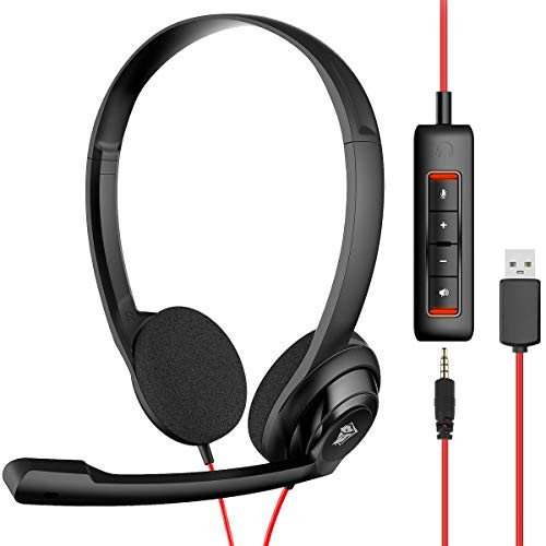 NUBWO USB Headset with Microphone for Laptop PC, headphones with Noise Cancelling Microphone for Computer, On-Ear Wired Office Call Center Headset for Boom Skype Webinars, In-line Control, Lightweight