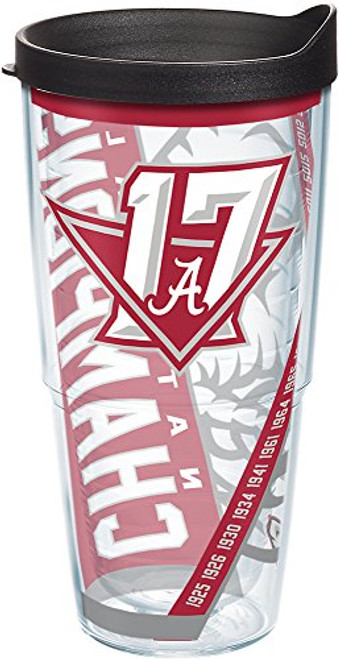 Tervis 1290437 NCAA Alabama Crimson Tide 2017 National Champions Wrap Tumbler with Lid, 24 oz, Clear