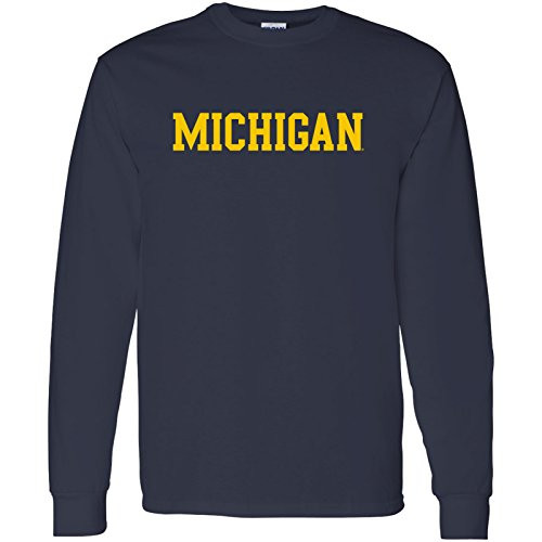 AL01 - Michigan Wolverines Basic Block Long Sleeve T-Shirt - Large - Navy