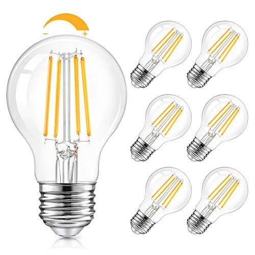 LED A19 Dimmable Light Bulbs 100W Equivalent, Vintage E26 Edison Bulbs 8W 1200LM, 2700K Soft Warm White, Clear Antique LED Filament Bulb for Home, Bathroom, Indoor and Outdoor, 6-Pack