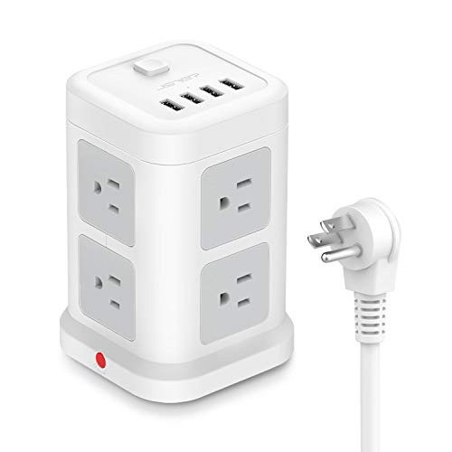 Power Strip Flat Plug, Power Strip with USB JSVER Surge Protector Power Strip, 6.5Ft Flat Plug Extension Cord, 13A 8 AC Outlet Power Surge Protector, 4 USB Charging Station Tower for Home/Office