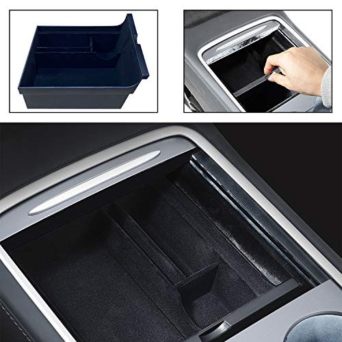Center Console Organizer Tray Compatible with Latest 2021 Tesla Model 3 DIBMS Flocked Armrest Hidden Cubby Drawer Storage Box ABS Material for Tesla Model 3 Accessories