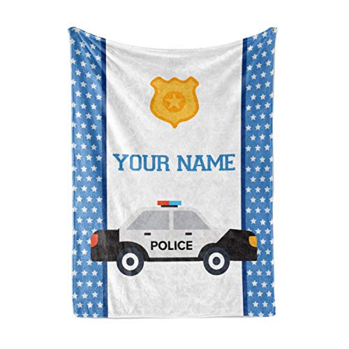 Personalized Custom Police Car Fleece and Sherpa Throw Blanket for Boys, Girls, Kids, Baby - Toddler Police Car Blankets Perfect for Bedtime, Bedding or as Gift 30inch  x 40inch  - Baby