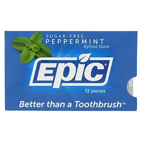 Epic Dental Peppermint Gum - Xylitol Sweetened - Case of 12 - 12 Pack - Gluten Free - Wheat Free - Vegan Epic Dental Peppermint Gum - Xylitol Sweetened - Case of 12 - 12 Pack - Gluten Free - Wheat Free - Vegan