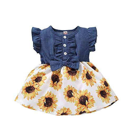 Shan-S Newborn Infant Baby Girls No Sleeve Ruffle Denim Patchwork Floral Princess Dress Shan-S Newborn Infant Baby Girls No Sleeve Ruffle Denim Patchwork Floral Princess Dress