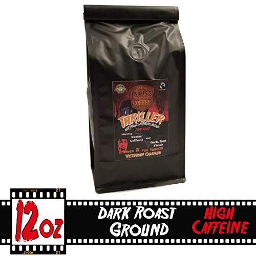 Thriller Dark Roast Highly Caffeinated Organic Coffee by Indies Coffee 12 ounce Ground VETERAN OWNED Thriller Dark Roast Highly Caffeinated Organic Coffee by Indies Coffee 12 ounce Ground VETERAN OWNED