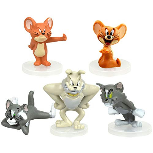 5Pcs Cute Tom and Jerry Cake Toppers for Kids Birthday Party Cake Decoration,Tom and Jerry Figure Collection Playset Doll Toy for Baby Shower Children Theme Party.