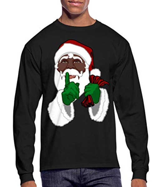 African American Santa Claus Christmas Men's Long Sleeve T-Shirt, L, Black African American Santa Claus Christmas Men's Long Sleeve T-Shirt, L, Black