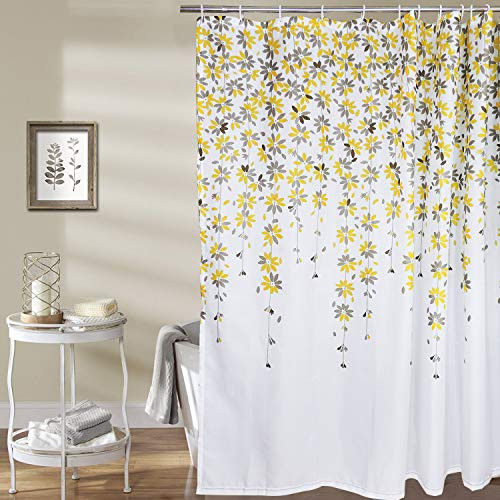 Sunm Boutique Yellow Flowers Bathroom Shower Curtain Set Hooks Included, Anti-Mildew Waterproof Odorless Durable Polyester Fabric Shower Curtains Bathroom Accessories