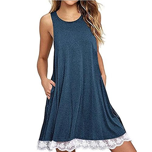 TLOOWY Women Summer Sleeveless Tank Dress Loose Lace Crochet Swing T-Shirt Dress Beach Sundress Blue, XL TLOOWY Women Summer Sleeveless Tank Dress Loose Lace Crochet Swing T-Shirt Dress Beach Sundress Blue, XL