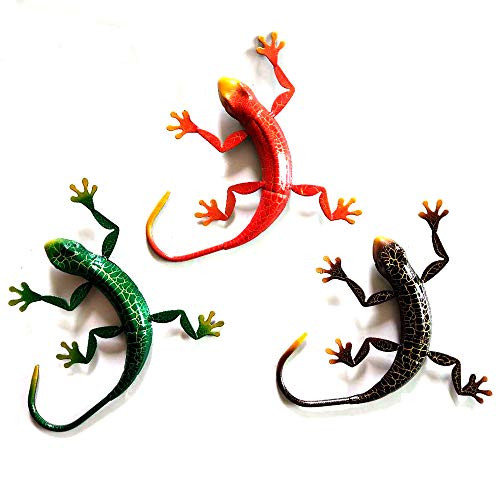 JF Metal Gecko Wall Decor Wall Plaque,3 D Metal Lizard Art Wall Sculpture Hanging for Outdoor Garden,Patio,Fence, Home, Bedroom, Living Room, Office, Garden, Set of 3