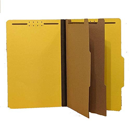 The File King Pressboard Classification Yellow Partition File Folder  Legal Size - Box of 10  Two Dividers  Six 2 Durable Fastener Prongs  2/5 Cut Top Tab  2 Expansion